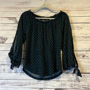 Lauren Ralph Lauren Navy with Green Polka‎ Dot Top Size S